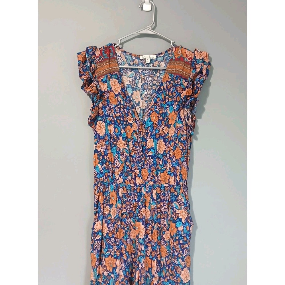 Womens Jumpsuit Navy and Rust Surplice Boho Floral Size Large By Dress Day